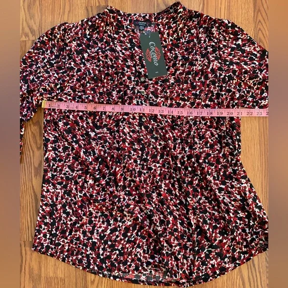 COCOMO 1X Red Black 3/4 sleeve Plus Size women's Pintuck Blouse tunic - Picture 12 of 14